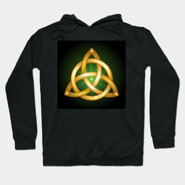 Celtic Trinity Golden Knot on black Background Hoodie by devaleta